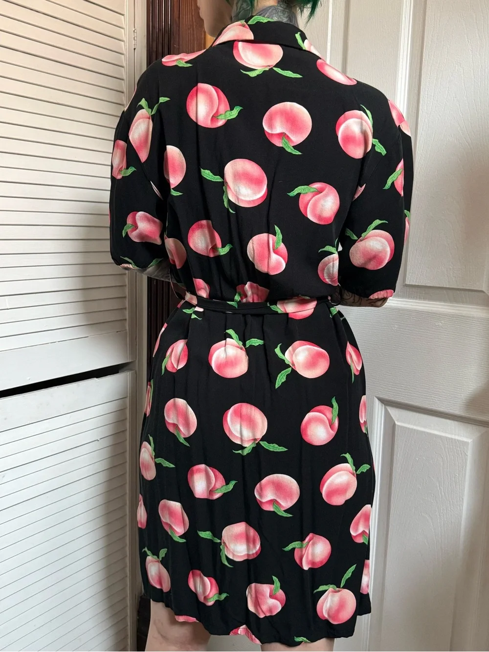 Dangerfield Black Peach-Print Tie-Waist Mini Dress Sz 6